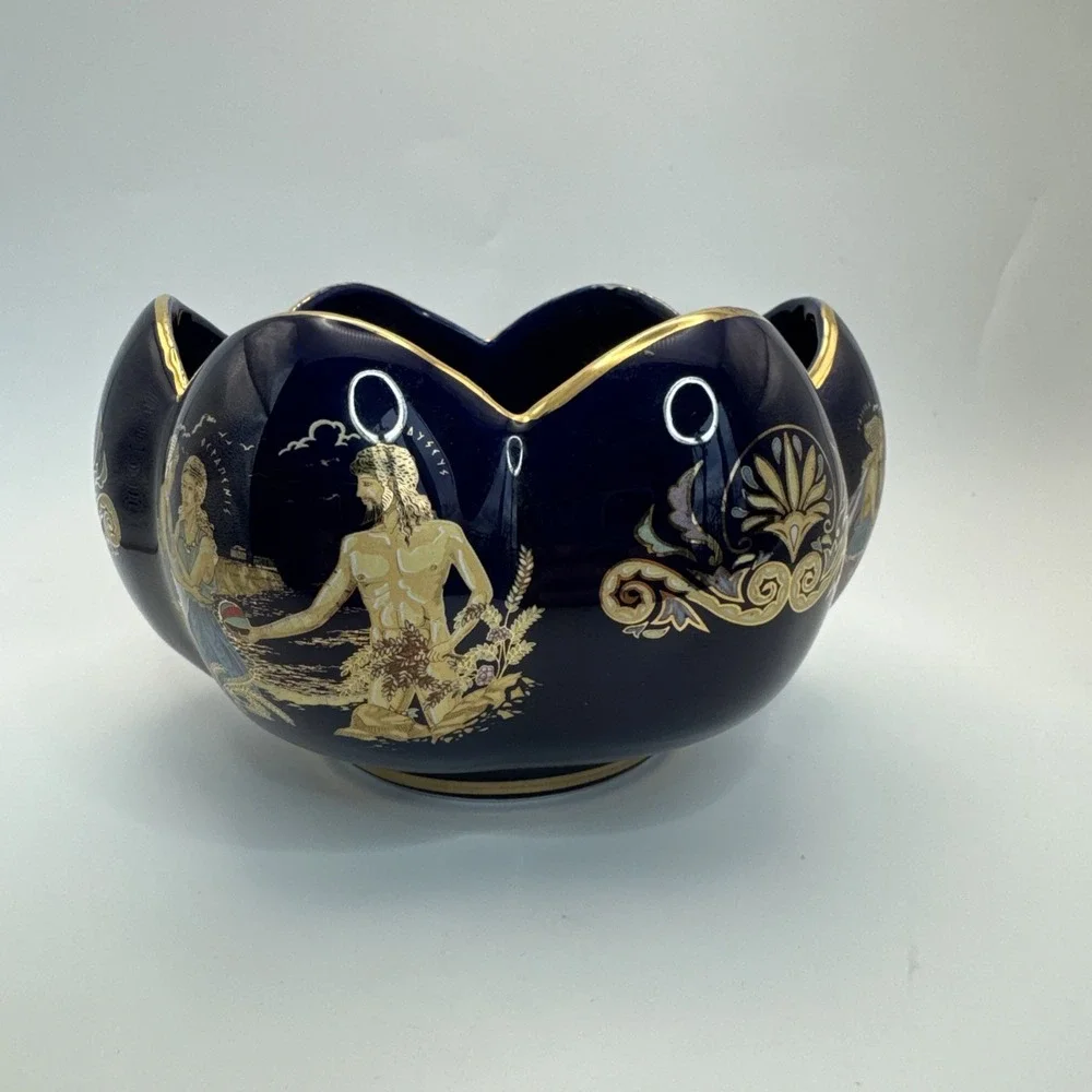 Cobalt blue jardiniere planter bowl Portrait Greek‎ Vase Scene 5.5